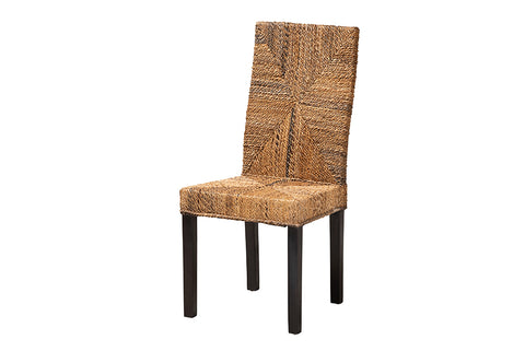 bali & pari Laymi Modern Bohemian Dark Brown Mahogany Wood and Seagrass Dining Chair