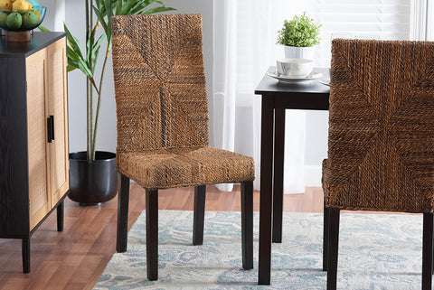 bali & pari Laymi Modern Bohemian Dark Brown Mahogany Wood and Seagrass Dining Chair