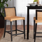 bali & pari Lingga Modern Bohemian Dark Brown Mahogany Wood and Natural Rattan Counter Stool