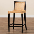 bali & pari Lingga Modern Bohemian Dark Brown Mahogany Wood and Natural Rattan Counter Stool