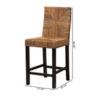 bali & pari Laymi Modern Bohemian Dark Brown Mahogany Wood and Seagrass Counter Stool