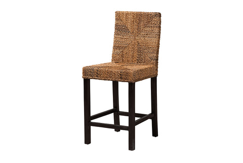 bali & pari Laymi Modern Bohemian Dark Brown Mahogany Wood and Seagrass Counter Stool