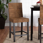 bali & pari Laymi Modern Bohemian Dark Brown Mahogany Wood and Seagrass Counter Stool