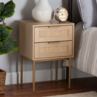 Baxton Studio Dewitt Japandi Light Brown Finished Wood and Gold Metal 2-Drawer End Table