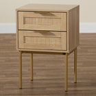 Baxton Studio Dewitt Japandi Light Brown Finished Wood and Gold Metal 2-Drawer End Table