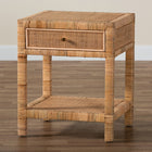 bali & pari Adelia Modern Bohemian Natural Rattan and Mahogany Wood 1-Drawer Nightstand