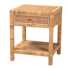 bali & pari Adelia Modern Bohemian Natural Rattan and Mahogany Wood 1-Drawer Nightstand