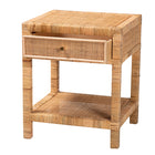 bali & pari Adelia Modern Bohemian Natural Rattan and Mahogany Wood 1-Drawer Nightstand