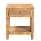 bali & pari Adelia Modern Bohemian Natural Rattan and Mahogany Wood 1-Drawer Nightstand