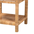 bali & pari Adelia Modern Bohemian Natural Rattan and Mahogany Wood 1-Drawer Nightstand