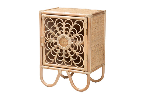 bali & pari Acelin Modern Bohemian Natural Brown Rattan Nightstand