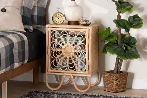 bali & pari Acelin Modern Bohemian Natural Brown Rattan Nightstand