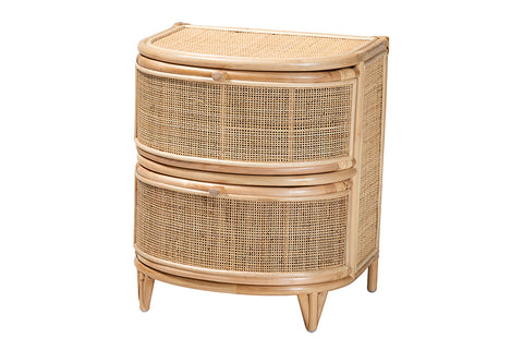 bali & pari Oleta Modern Bohemian Natural Brown Rattan 2-Drawer Nightstand
