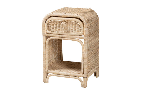 bali & pari Magni Modern Bohemian Natural Brown Rattan 1-Drawer Nightstand