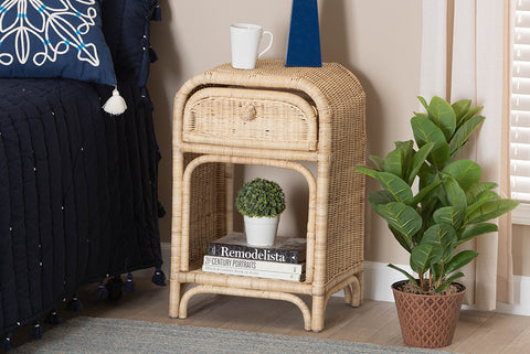 bali & pari Magni Modern Bohemian Natural Brown Rattan 1-Drawer Nightstand
