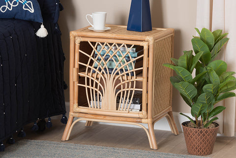 bali & pari Danna Modern Bohemian Natural Brown Rattan Nightstand