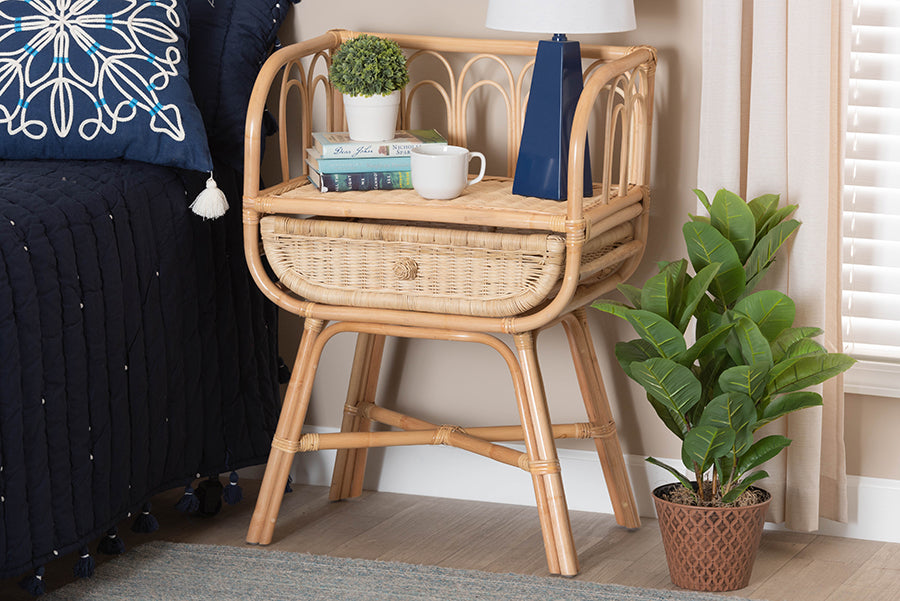 bali & pari Panchali Modern Bohemian Natural Brown Rattan Nightstand