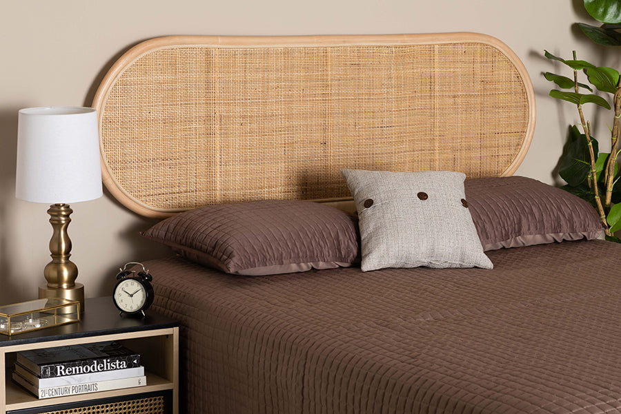 bali & pari Reegan Modern Bohemian Natural Brown Rattan Queen Size Standalone Headboard