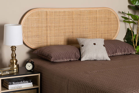 bali & pari Reegan Modern Bohemian Natural Brown Rattan Queen Size Standalone Headboard