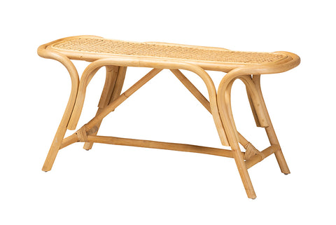 bali & pari Septa Modern Bohemian Natural Brown Rattan Accent Bench