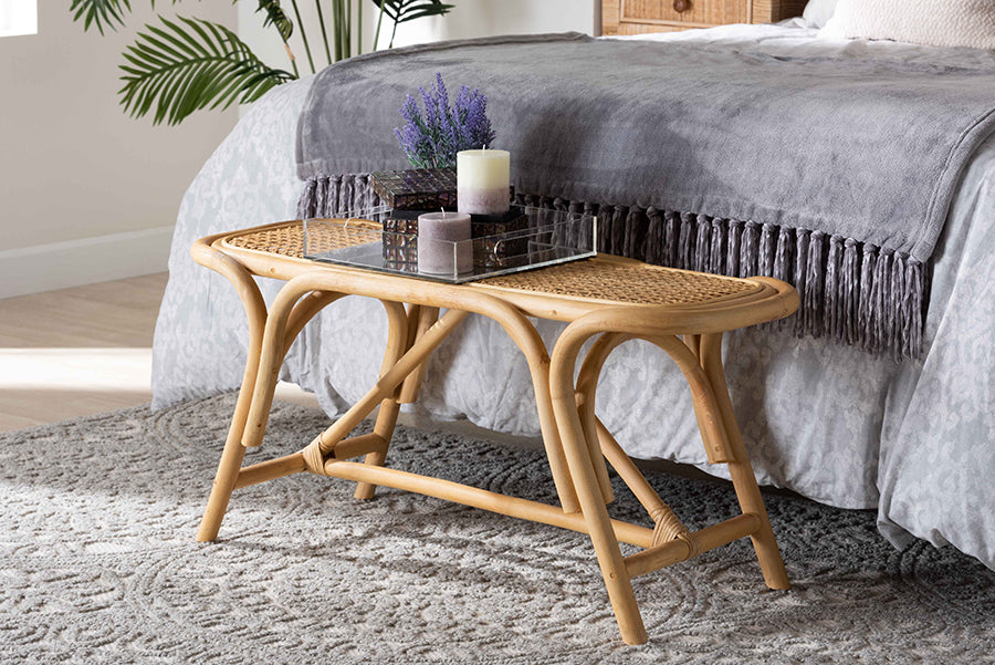 bali & pari Septa Modern Bohemian Natural Brown Rattan Accent Bench