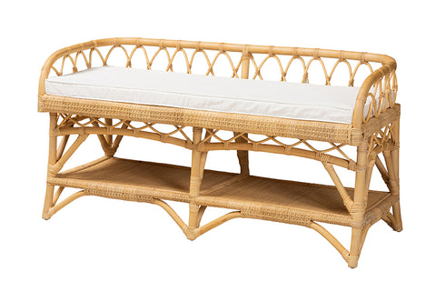 bali & pari Leryn Modern Bohemian Natural Brown Rattan Bench