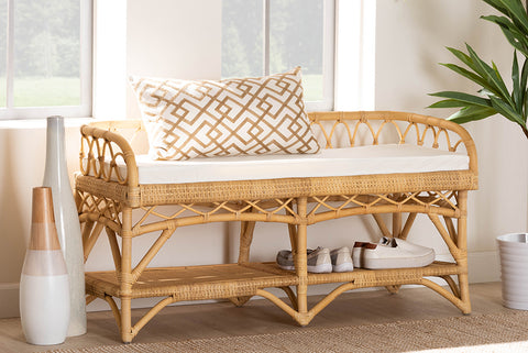 bali & pari Leryn Modern Bohemian Natural Brown Rattan Bench