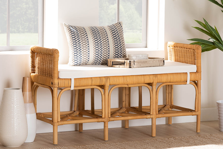 bali & pari Nairi Modern Bohemian Natural Brown Rattan Bench