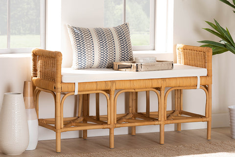 bali & pari Nairi Modern Bohemian Natural Brown Rattan Bench