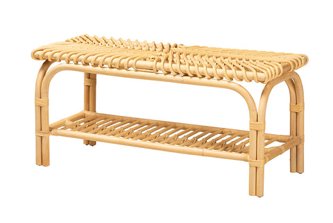 bali & pari Himari Modern Bohemian Natural Brown Rattan Accent Bench