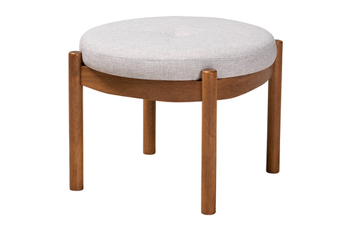 Baxton Studio Iliana Japandi Greyish Beige Fabric and Walnut Brown Finished Wood Ottoman Footstool