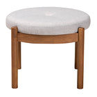 Baxton Studio Iliana Japandi Greyish Beige Fabric and Walnut Brown Finished Wood Ottoman Footstool