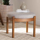 Baxton Studio Iliana Japandi Greyish Beige Fabric and Walnut Brown Finished Wood Ottoman Footstool