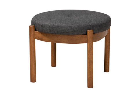 Baxton Studio Iliana Japandi Dark Grey Fabric and Walnut Brown Finished Wood Ottoman Footstool