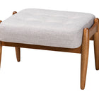 Baxton Studio Jeanine Japandi Greyish Beige Fabric and Walnut Brown Finished Wood Ottoman Footstool