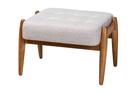 Baxton Studio Jeanine Japandi Greyish Beige Fabric and Walnut Brown Finished Wood Ottoman Footstool