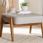 Baxton Studio Jeanine Japandi Greyish Beige Fabric and Walnut Brown Finished Wood Ottoman Footstool