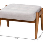 Baxton Studio Jeanine Japandi Greyish Beige Fabric and Walnut Brown Finished Wood Ottoman Footstool