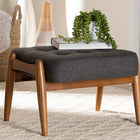 Baxton Studio Jeanine Japandi Dark Grey Fabric and Walnut Brown Finished Wood Ottoman Footstool