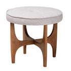 Baxton Studio Theo Japandi Greyish Beige Fabric and Walnut Brown Finished Wood Ottoman Footstool