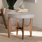 Baxton Studio Theo Japandi Greyish Beige Fabric and Walnut Brown Finished Wood Ottoman Footstool
