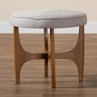 Baxton Studio Theo Japandi Greyish Beige Fabric and Walnut Brown Finished Wood Ottoman Footstool