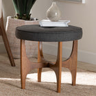 Baxton Studio Theo Japandi Dark Grey Fabric and Walnut Brown Finished Wood Ottoman Footstool