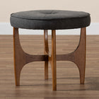 Baxton Studio Theo Japandi Dark Grey Fabric and Walnut Brown Finished Wood Ottoman Footstool
