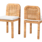 bali & pari Zariah Modern Bohemian Natural Brown Rattan and Mahogany Wood 2-Piece Dining Chair Set