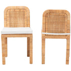 bali & pari Zariah Modern Bohemian Natural Brown Rattan and Mahogany Wood 2-Piece Dining Chair Set
