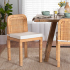 bali & pari Zariah Modern Bohemian Natural Brown Rattan and Mahogany Wood 2-Piece Dining Chair Set