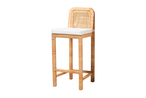 bali & pari Zariah Modern Bohemian Natural Brown Rattan and Mahogany Wood Bar Stool