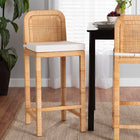 bali & pari Zariah Modern Bohemian Natural Brown Rattan and Mahogany Wood Bar Stool
