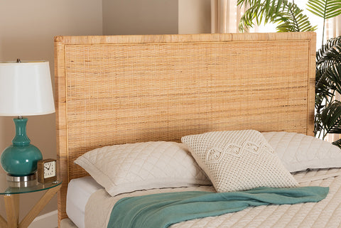 bali & pari Adelyn Modern Bohemian Natural Brown Rattan and Mahogany Wood Queen Size Headboard